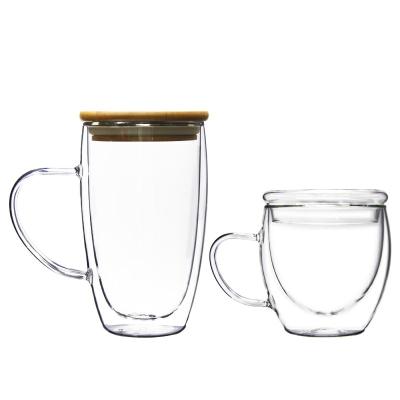 China Borosilicate Disposable Heat Resistant Double Wall Glass Coffee Cup With Airtight Bamboo Lid for sale