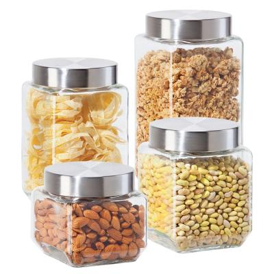 China Empty Clear Glass Food Storage Supply Storage Jars Cereal Grains Food Storage Bottles With Cap for sale