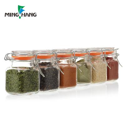 China Wholesale Recyclable Square 4 Ounce Glass Kitchen Storage Jar Spice Bottles For Food Spices With Lock Lid for sale