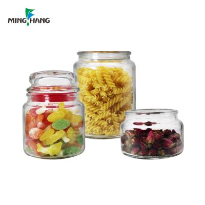 China Hot Selling Folding Packaging Cookies Airtight Candy Storage Glass Jar With Glass Plug Lid for sale