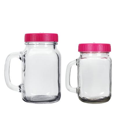 China 16oz 25oz 32oz Wide Mouth Folding Mason Jar Glass Jug Beverage Jar With Plastic Lid for sale