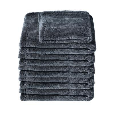 China Viable Zero Twist Loop Weave Towel Pile 60x90 Twisted Cloth Car Towel Folder Korean Pyle Drying 600 Gsm Black Double Braid Layered for sale