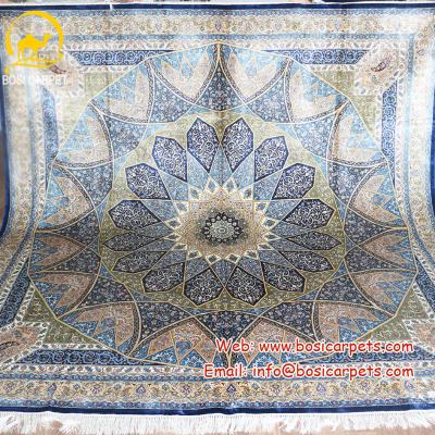 China Henan Bosi CLASSIC Persian Handmade Traditional Rug Belgium Blue Chinese Silk Carpet 8x8ft for sale