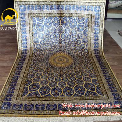 China Single Henan Bosi 6'x9'x9'x9'x9' Turkish Luxury Silk Carpet Handmade Persian Medal Silk Carpet for sale