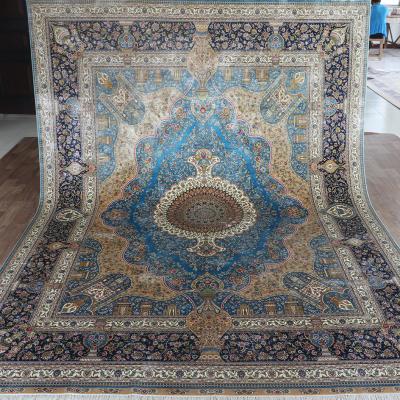 China 8x11ft Plain Chinese Double Knots Area Rug Oriental Handknotted Silk Persian Rug for sale