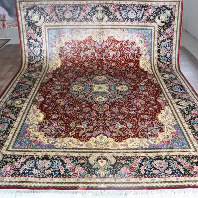 China Persian/Turkish Henan Bosi 9'x12 Red Flower Silk Hand Knotted Persian Silk Blanket Microfiber Custom Living Room Rug for sale