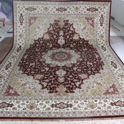 China Henan Bosi silk rug 9' x12 x12 design handmade persian silk modern living room red shaped plaid blanket for sale