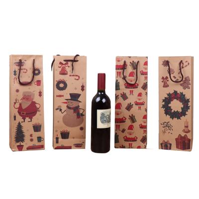 China Wholesale Custom Recyclable Recyclable Kraft Paper Wine Bottle Paper Gift Bag Brown Christmas Paper Bags With Handle for sale