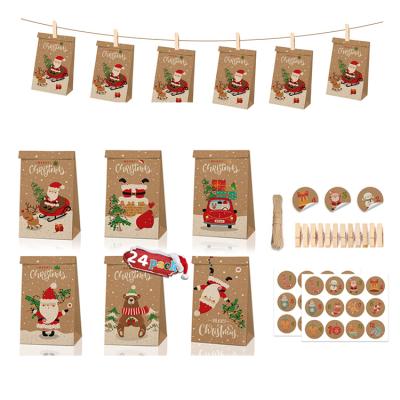 China 24pcs/set Recyclable Paper Bag Candy Gift Food Packaging Bags with Stickers Clips Tags for Christmas Party for sale