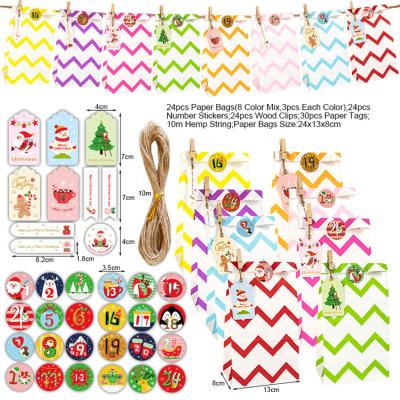 China 24pcs Recyclable Christmas Candy Gift Bags with Stickers, Clips, 10m Strings for Home Party Decor Wrapping Paper Bag for sale