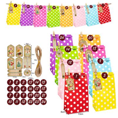 China 24pcs Recyclable Christmas Candy Bags And Tags Set Small Recyclable Gift Bags In 6 Different Pattern Brown Kraft Paper Bag For Christmas for sale