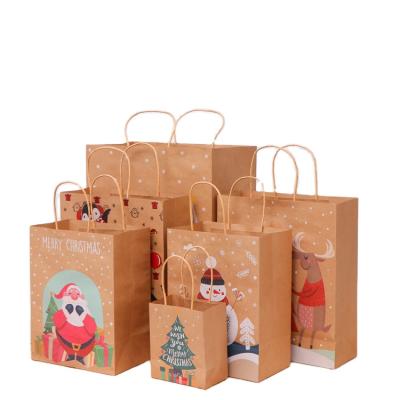 China Recyclable Wholesale Recycled Brown Paper Kraft Bag Custom Christmas Shopping Paper Bags With Handle for sale