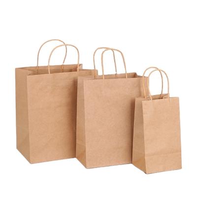 China Recyclable Custom Brown Flat Paper Bag Tote Handle Kraft Paper Shopping Bag For Clothing Shoes Grocery for sale