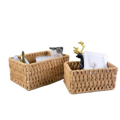 China Sustainable High Quality Handmade Straw Storage Rope Paper Decoration Woven Basket For Shop Clothes Paper Laundry Basket for sale