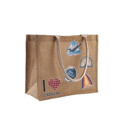 China Convenient Wholesale Custom Natural Jute Logo Printing Eco Friendly Tote Bag Recycle Jute Foldable Shopping Bag for sale