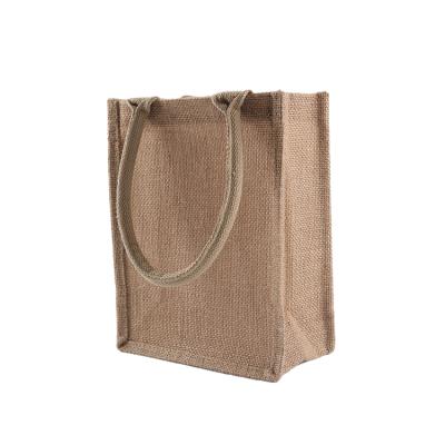 China Convenient Custom Printed Eco Friendly Reusable Small Tote Burlap Jute Shopping Bag With Handles for sale