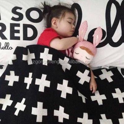 China Disposable in Instagram Eco Stock 100% Cotton Yarn Baby Steps Receive Swiss Cross Blanket Design for sale