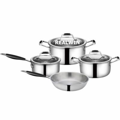 China Triple Sustainable Cookware 304 Set For Kitchen Pots And Pans Italian Cookware Stainless Steel Triple for sale