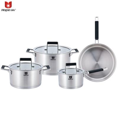 China Durable Silicone Handle Straight Shape Cooking Camping Pot Stainless Steel Cookware Set for sale