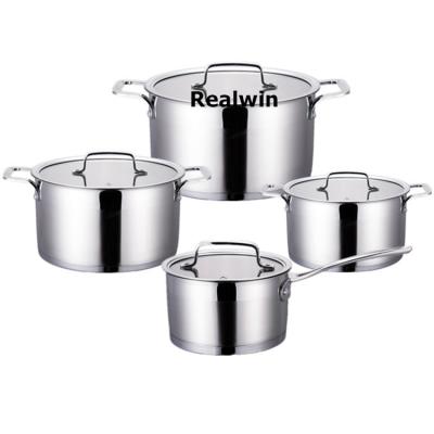 China Sustainable stainless cookware 16/18/20/24cm shape 8 pcs straight cookware set for sale