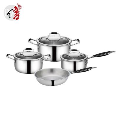 China Sustainable Kitchen Cookware Set Stainless Steel Cookware 7pcs Sets Triple Insulated or Stainless Steel Casserole for sale