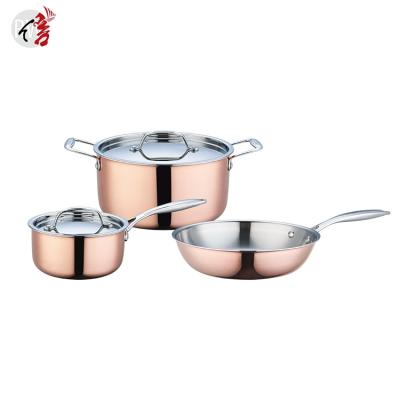 China Realwin stainless steel cookware kitchenware kitchenware pot and pan set triple viable top quality copper for sale