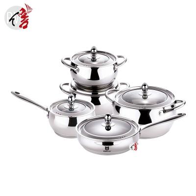 China Sustainable Kitchen Appliances Stainless Steel Lid Belly Shape Casserole Set Stock Cookware Cooking Pot Set for sale