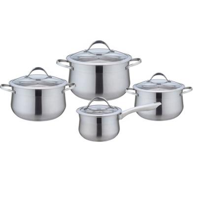 China Sustainable glass lid factory price belly shape cookware stainless steel kitchenware set for sale