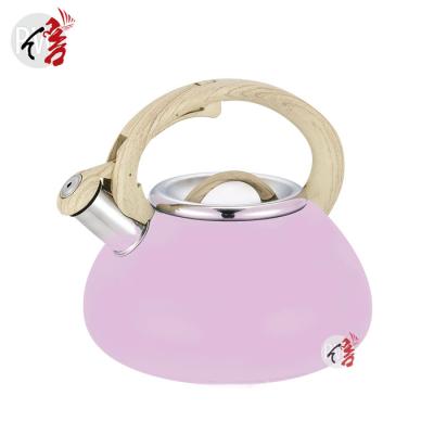 China Realwin Sustainable Cute Pink Color Coating Whistling Kettle With Nylon Handle for sale