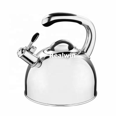 China Realwin Dubai Sustainable Stainless Steel Whistling Tea Kettle with Tube icool Handle for sale