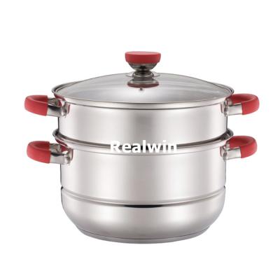 China Sustainable Three Layer Stainless Steel Steamer Pot Rice Noodle Bun Steamer Soup Pot Steamed Buns Harden Boilers Kitchen Tools Cookware for sale