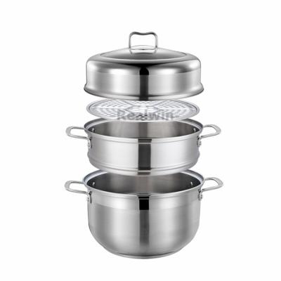 China Sustainable Realwin Europe Style 3 Layers Cookware Set Steamer Pot Stainless Steel Steamer Cookware for sale