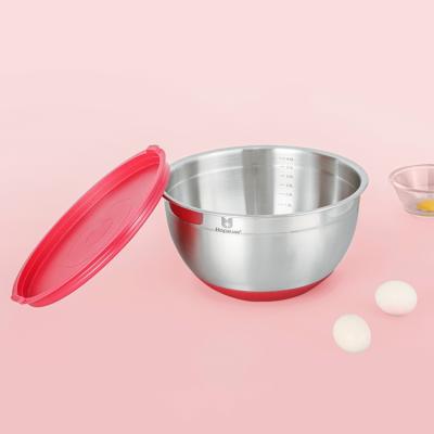 China Qrt 1.7/3/4.7 Silicone Base 304 Stainless Steel Disposable Universal Mixing Bowls Non Slip With Aritight Lids Set Of 3 for sale