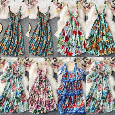 China European foreign trade women's dress anti-static women's dress fragmented flower and American source long for sale