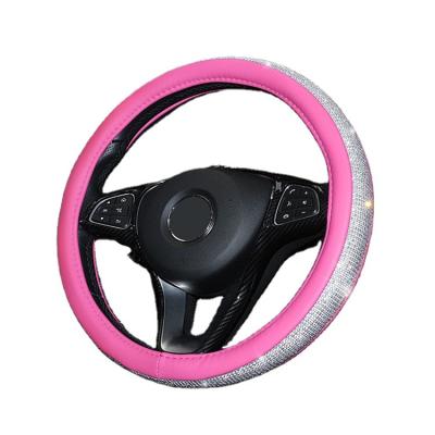 China Diamond Fashion Novelty PU Leather Wheel Cover Shiny Diamond Rhinestones Crystal Car Steering Wheel Cover for sale