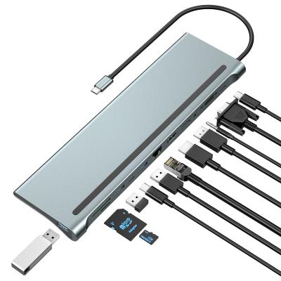 China Type-C Enabled Devices 12 In 1 VGA 100W PD USB 3.0 SD TF Card Type Hub Data Transfer Aluminum Alloy Docking Station from USB to C for sale