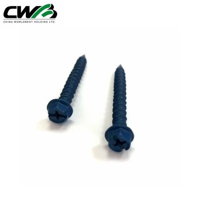 China Hex Washer Flat Head Slotted Phillips White Ruspert Blue Coating Concrete Screws for sale