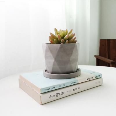 China Simply Modern Design Geometry Cement Flower Pot With Saucer For Garden Decor for sale