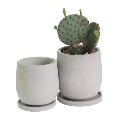 China Simply Modern Style Concrete Flower Pot Flower Vase With Saucer For Garden Decoration for sale