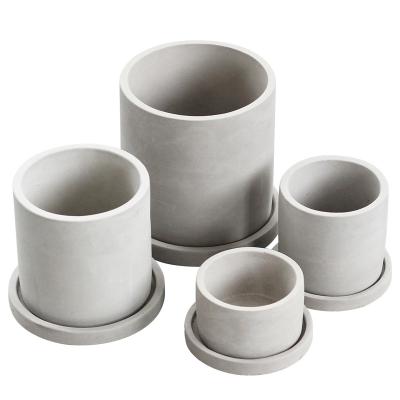 China Modern Nordic Style Round Simple Cement Cylinder Shape Concrete Flower Pot With Saucer For Home Decor for sale