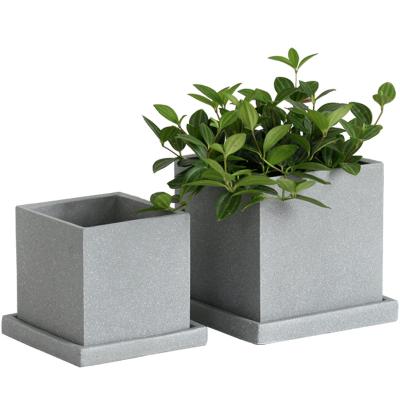 China Modern Simple Nordic Style Concrete Flower Pots With Tray Light Gray Color For Home Decoration for sale