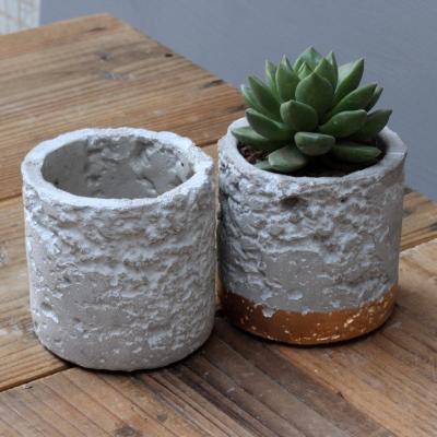 China Simply classic style rough surface with gold paint cement mini flower pot with hole for decor for sale