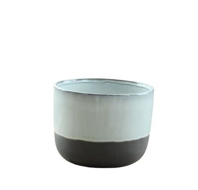 China Simply simple style black colored ceramic clay planter pot with white reactive glaze for garden decor for sale