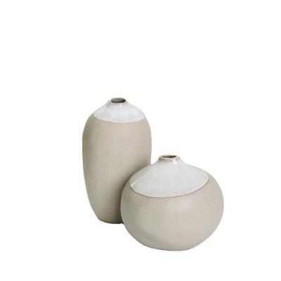 China Contemporary Natural Clay Stoneware Ceramic Flower Vases With White Reactive Glaze For Home Decor for sale