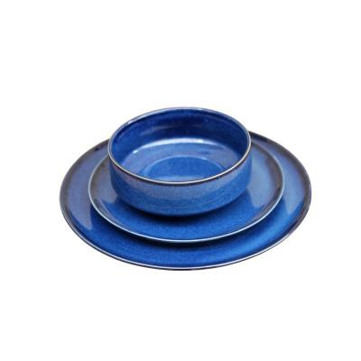 China Sustainable Ceramic Stoneware Dinnerware Dishes Dishes Bowls With Royal Blue Reactive Glaze For Home Restaurant Use for sale