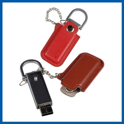 China Red / Black Keychain Cell Phone Accessory Brown Leather 32GB USB Flash Drive for sale