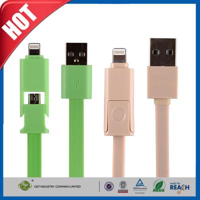 China Samsung / Iphone Cell Phone USB Cable , 2 In1 Micro Sync Data Charging Cable for sale