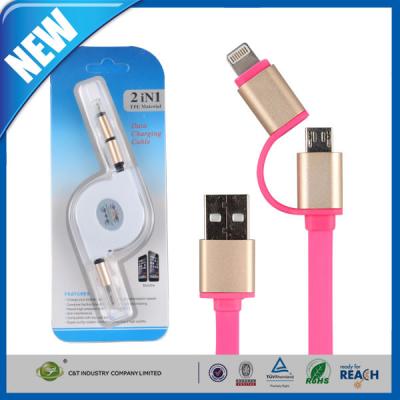 China 2in1 van de micro- de Gegevens die van de de Kabelsynchronisatie van USB Celtelefoon Vlakke Noedel laden voor Samsung/Iphone Te koop