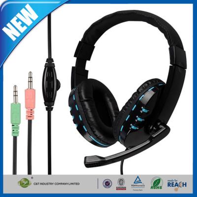 China Black Stereo Gaming Headphones Earbuds Blue Soft PU Leather for sale