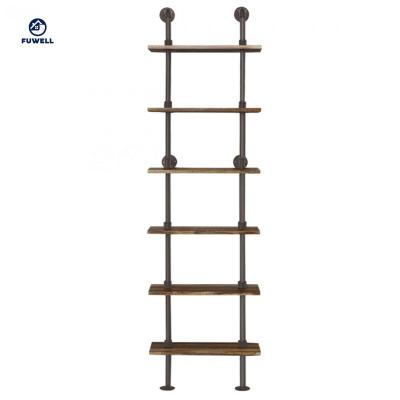 China Sustainable Rustic Vintage 6-Shelf Industrial Pipe Wall Shelf for sale